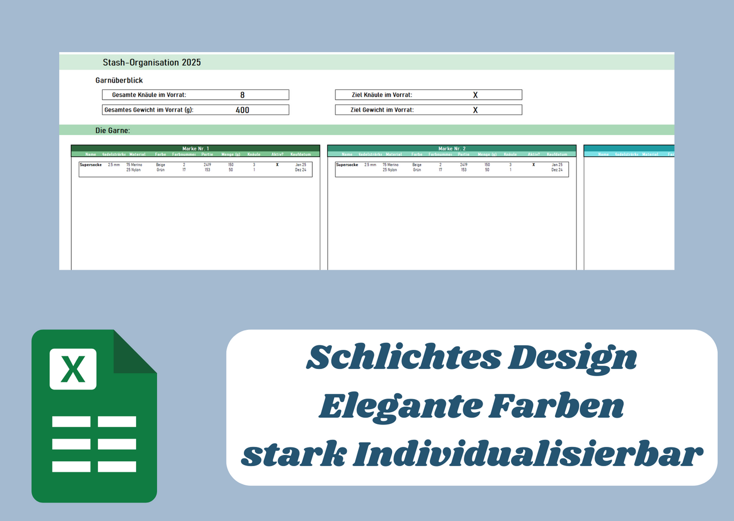 Stash-Organisation 2025 - Excel-Vorlage